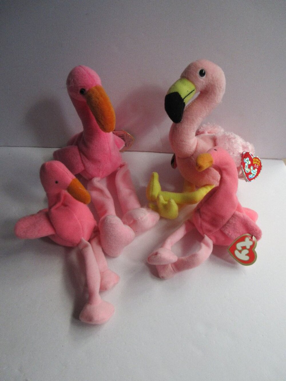 Ty Beanie Babies Pinky Flamingo, 2 Teenie Beanies Plush McDonalds & Splits 2000